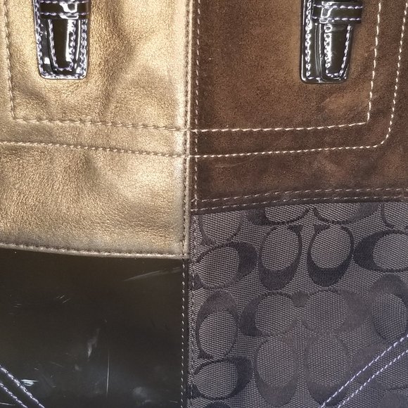 Coach Brown Patchwork Suede Leather Jacquard Bag - Picture 11 of 11